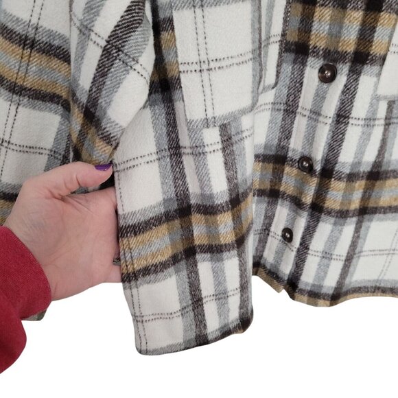 Melloday Plaid Button Up Flannel Shirt Jacket Shacket Womens Size L Warm Outdoor - Picture 7 of 10